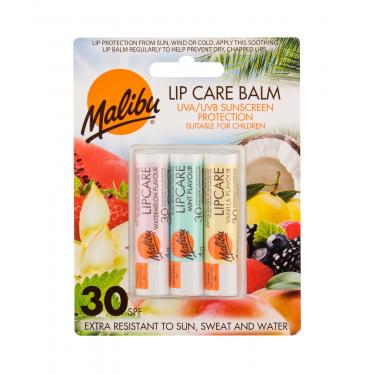 Malibu Lip Care  Lip Balm 4 G Watermelon + Lip Balm 4 G Mint + Lip Balm 4 G Vanilla 4G Watermelon  Spf30 Per Donna (Balsamo Per Le Labbra)