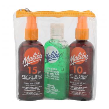 Malibu Dry Oil Spray  Dry Sunbathing Oil Spf15 100 Ml + Dry Sunbathing Oil Spf10 100 Ml + Gel After Tanning Aloe Vera 100 Ml 100Ml   Spf15 Per Donna (Lozione Solare Per Il Corpo)